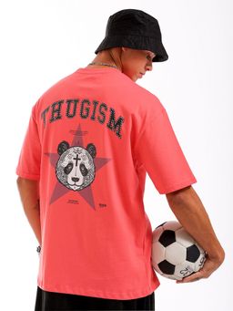 The Indian Garage Co - Men Boxy Oversized Graphic Back Printed Crew Neck T-shirt Red