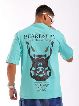 The Indian Garage Co - Men Boxy Oversized Graphic Back Printed Crew Neck T-shirt Blue