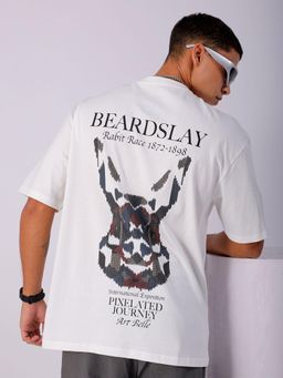 The Indian Garage Co - Men Boxy Oversized Graphic Back Printed Crew Neck T-shirt White