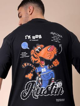 The Indian Garage Co - Men Boxy Oversized Graphic Back Printed Crew Neck T-shirt Black