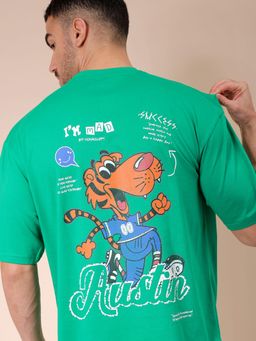The Indian Garage Co - Men Boxy Oversized Graphic Back Printed Crew Neck T-shirt Green