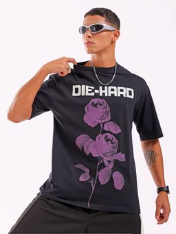 The Indian Garage Co - Men Boxy Oversized Placement Print Crew Neck T-shirt Black