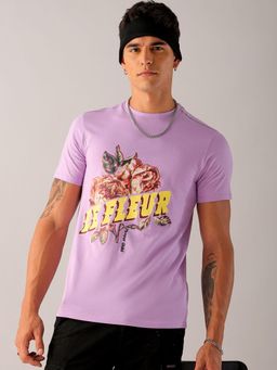 The Indian Garage Co - Men Slim Fit Placement Print Crew Neck T-shirt Purple