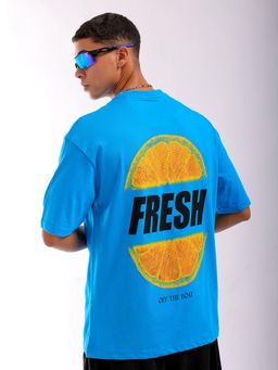 The Indian Garage Co - Men Boxy Oversized Graphic Back Printed Crew Neck T-shirt Blue