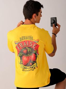 The Indian Garage Co - Men Boxy Oversized Graphic Back Printed Crew Neck T-shirt Yellow