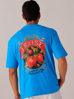 The Indian Garage Co - Men Boxy Oversized Graphic Back Printed Crew Neck T-shirt Blue