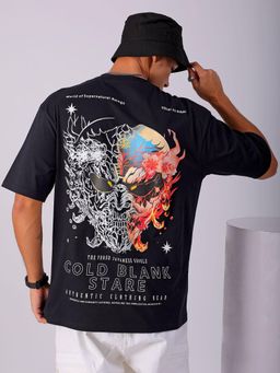 The Indian Garage Co - Men Boxy Oversized Graphic Back Printed Crew Neck T-shirt Black