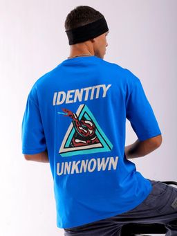 The Indian Garage Co - Men Boxy Oversized Graphic Back Printed Crew Neck T-shirt Blue