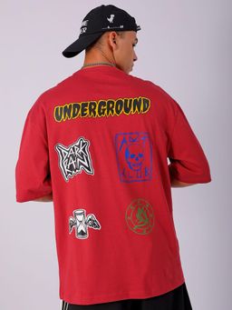 The Indian Garage Co - Men Oversized Graphic Back Printed Crew Neck T-shirt Red