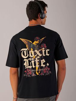 The Indian Garage Co - Men Boxy Oversized Graphic Back Printed Crew Neck T-shirt Black