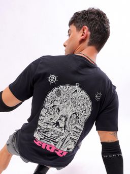 The Indian Garage Co - Men Slim Fit Graphic Back Printed Crew Neck T-shirt Black