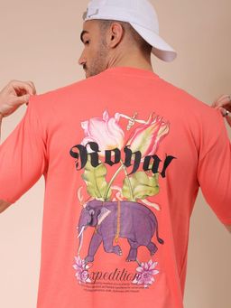 The Indian Garage Co - Men Boxy Oversized Graphic Back Printed Crew Neck T-shirt Red