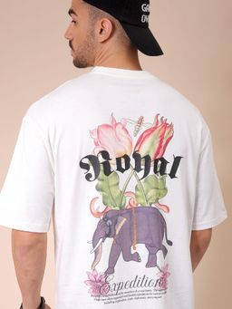 The Indian Garage Co - Men Boxy Oversized Graphic Back Printed Crew Neck T-shirt White