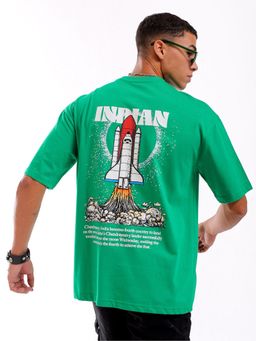 The Indian Garage Co - Men Boxy Oversized Graphic Back Printed Crew Neck T-shirt Green