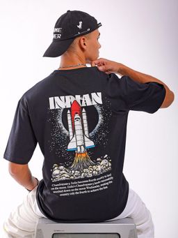 The Indian Garage Co - Men Boxy Oversized Graphic Back Printed Crew Neck T-shirt Black