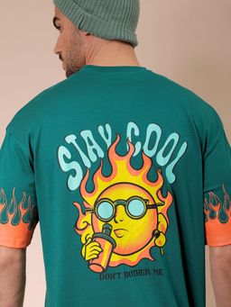 The Indian Garage Co - Men Boxy Oversized Graphic Back Printed Crew Neck T-shirt Green