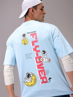 The Indian Garage Co - Men Oversized Graphic Back Printed Crew Neck T-shirt Blue