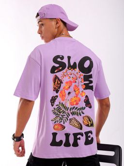 The Indian Garage Co - Men Boxy Oversized Graphic Back Printed Crew Neck T-shirt Purple