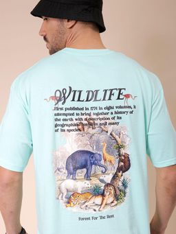 The Indian Garage Co - Men Boxy Oversized Graphic Back Printed Crew Neck T-shirt Green