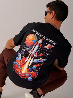 The Indian Garage Co - Men Boxy Oversized Graphic Back Printed Crew Neck T-shirt Black