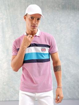 The Indian Garage Co - Men Slim Fit Placement Print Polo Collar T-shirt Pink