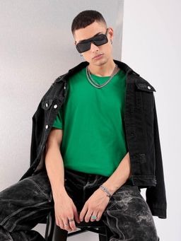 The Indian Garage Co - Men Slim Fit Solid Crew Neck T-shirt Dark Green