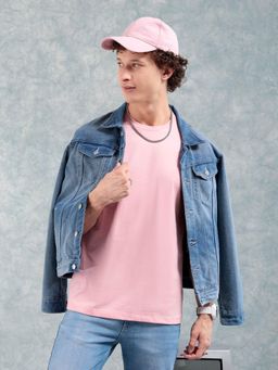 The Indian Garage Co - Men Slim Fit Solid Crew Neck T-shirt Pink