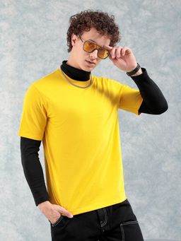 The Indian Garage Co - Men Slim Fit Solid Crew Neck T-shirt Yellow