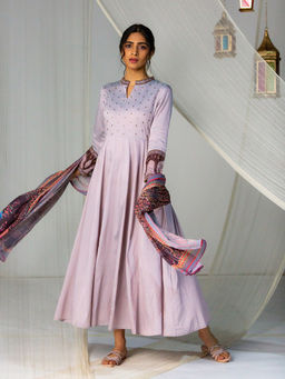 WISHFUL by W - Purple Printed Dress-Dupatta (Set of 2)