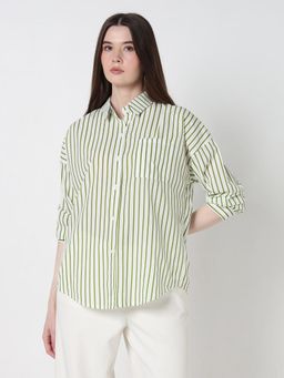 SHOWOFFFF - Women Pinstripes Green Relaxed Fit Shirt