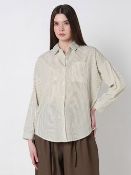 SHOWOFF - Women Pinstripes Cream Oversized Shirt