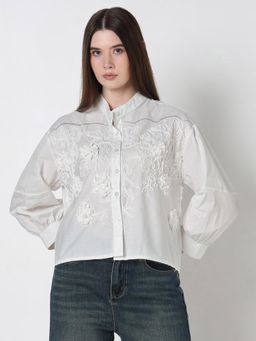 SHOWOFF - Women Floral White Relaxed Fit Embellished Shirt