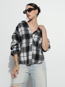 SHOWOFF - Edition Women Tartan Checks Black Oversized Shirt