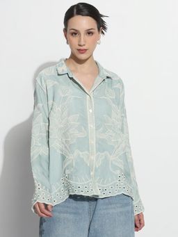 SHOWOFF - Edition Women Floral Sea Green Regular Fit Shirt