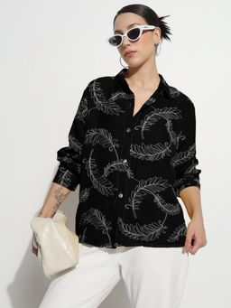 SHOWOFF - Edition Women Embroidery Black Regular Fit Shirt