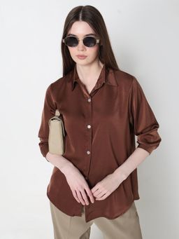 SHOWOFF - Women Coffee Brown Relaxed Fit Shirt