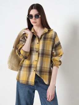 SHOWOFF - Edition Women Tartan Checks Yellow Regular Fit Shirt