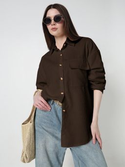SHOWOFF - Women Textured Brown Regular Fit Shirt
