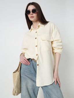 SHOWOFF - Women Textured Cream Regular Fit Shirt