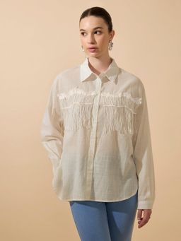 SHOWOFF - Edition Women Textured Beige Relaxed Fit Shirt