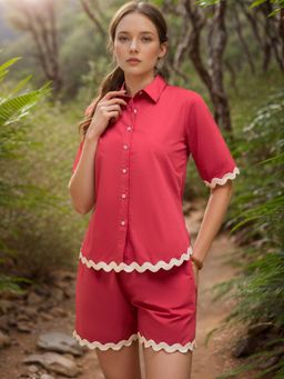 RARE - Women Casual Red Regular Fit Solid Regular Sleeves Spread Collar Shirt