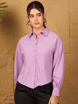 RARE - Women Casual Lavender Regular Fit Textured Regular Sleeves Spread Collar Shirt