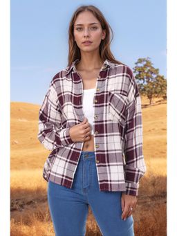 RARE - Women Formal Off White Regular Fit Checked Regular Sleeves Spread Collar Shirt