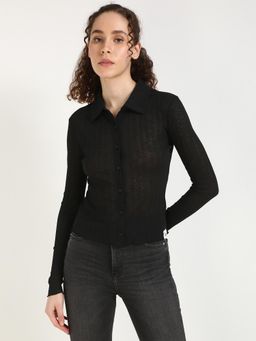 Calvin Klein - Black Solid Slim-Fit Polyester Shirt