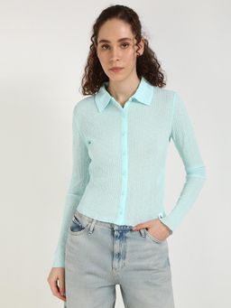 Calvin Klein - Blue Solid Slim-Fit Polyester Shirt