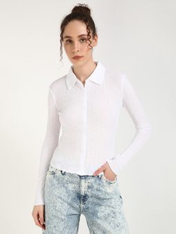 Calvin Klein - White Solid Slim-Fit Polyester Shirt