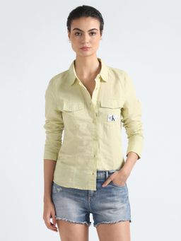 Calvin Klein - Yellow Solid Regular Fit Linen Shirt