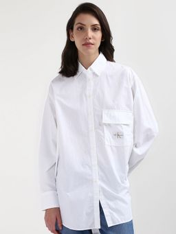 Calvin Klein - White Solid Relaxed Fit Cotton Shirt