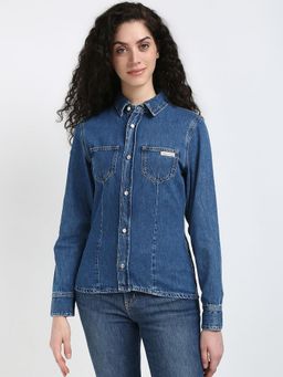 Calvin Klein - Blue Solid Slim Fit Cotton Shirt