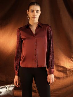 Kazo - Miyake Maroon Polyester Solid Shirt